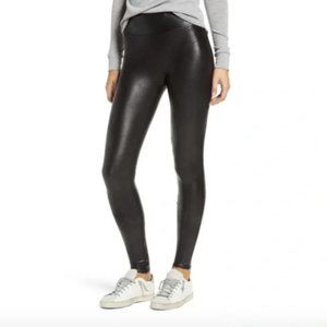 Spanx Black Glossy Faux Leather High Rise Leggings, Size Small Petite